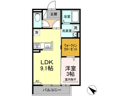 グランディールK(1LDK/3階)の間取り写真