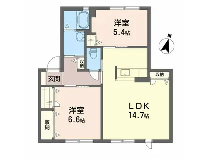 シャーメゾンヤナイB(2LDK/1階)の間取り写真