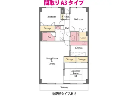 カルム北本1号棟(3LDK/1階)の間取り写真