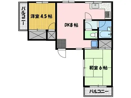 三愛コーポ城山(2DK/2階)の間取り写真