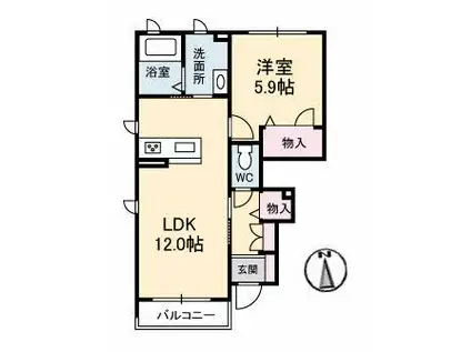 AZUR(1LDK/1階)の間取り写真