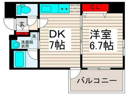 ユリカロゼ西新井駅前(1DK/7階)の間取り写真
