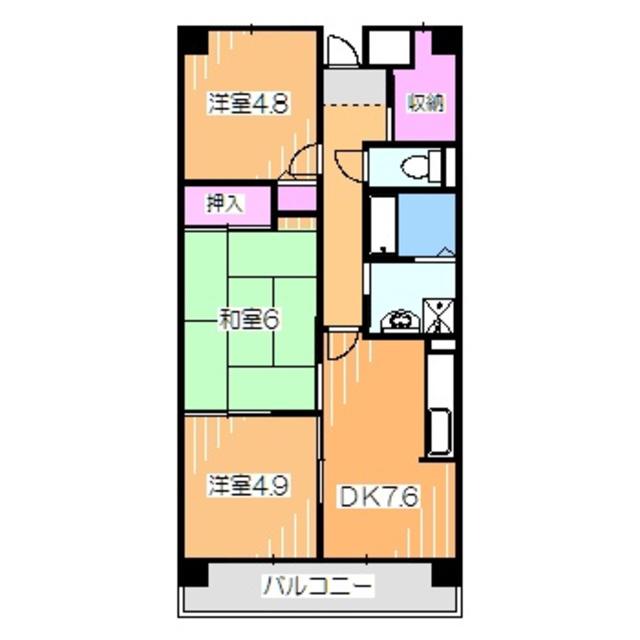 ボナージュ石橋(3DK/4階)の間取り写真