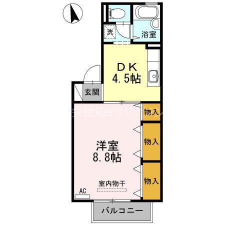 ドミール古川C(1DK/1階)の間取り写真