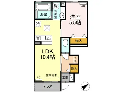 クレール水神 B棟(1LDK/1階)の間取り写真
