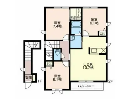 クレスト上の原 B(3LDK/2階)の間取り写真