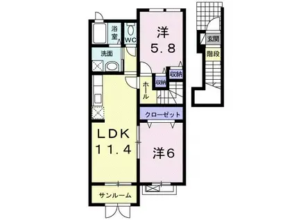 ロイヤル ヴィレッジ(2LDK/2階)の間取り写真