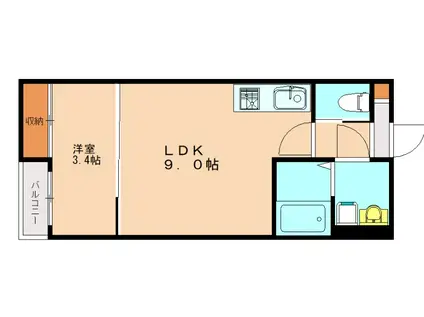 REVIVE新宮中央(1LDK/2階)の間取り写真