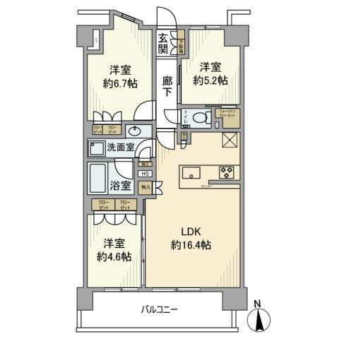 ヒルサイドフォレスト横浜戸塚・フォレスト棟(3LDK/8階)の間取り写真