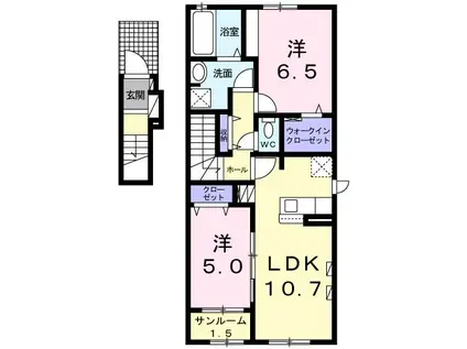フォルテス下久保(2LDK/2階)の間取り写真
