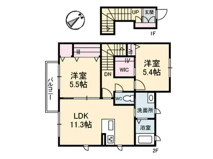 ボナールS III棟(2LDK/2階)の間取り写真