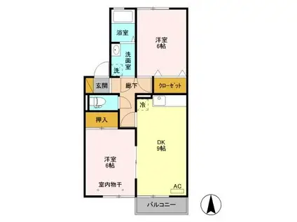 フラワーレジデンスソレイユD(2DK/1階)の間取り写真