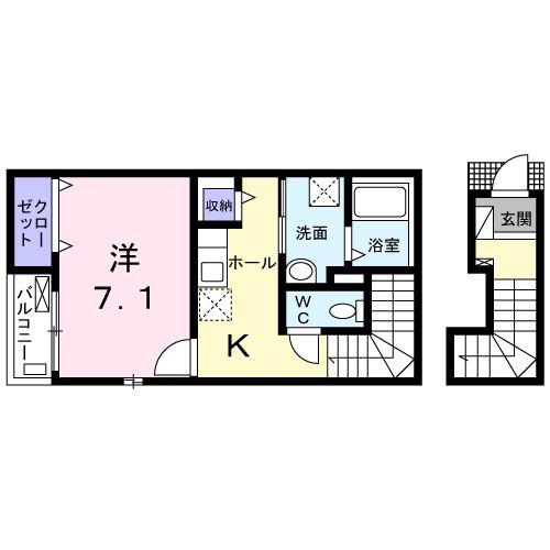 プルニエール西が丘(1K/2階)の間取り写真