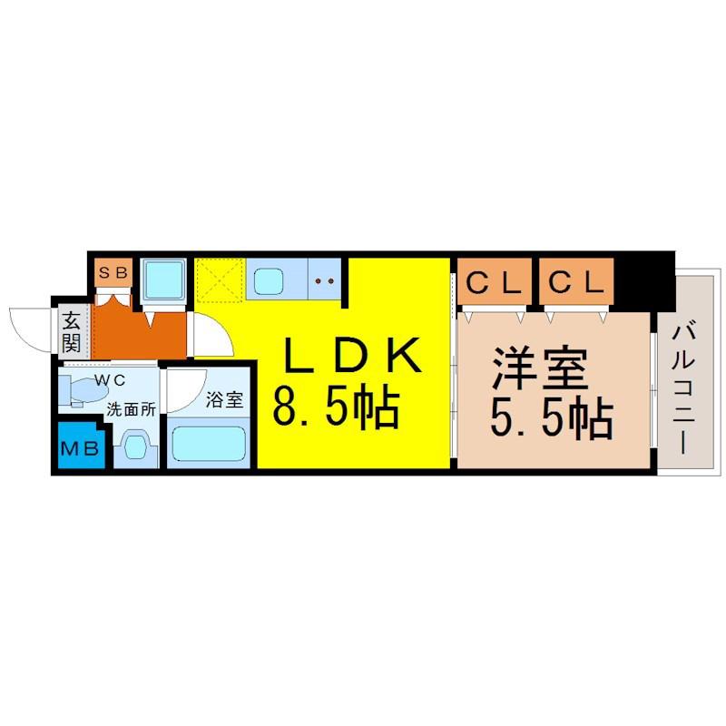 プラウランド堀田(1LDK/7階)の間取り写真