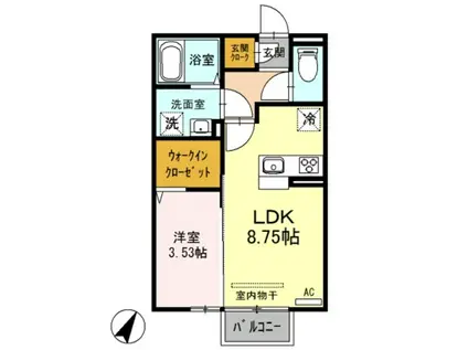 スカーヴァティー(1LDK/2階)の間取り写真