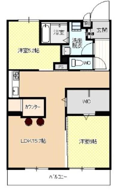 コーポやすり苑(2LDK/2階)の間取り写真