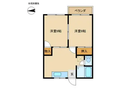 菊名ノースハイツ(2DK/2階)の間取り写真