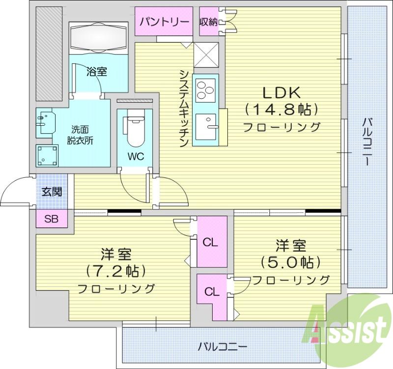 IS二十人町(2LDK/6階)の間取り写真