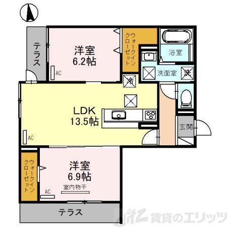 LE CIEL BLEU(2LDK/1階)の間取り写真