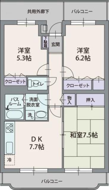 ソレアード京塚原(3DK/1階)の間取り写真