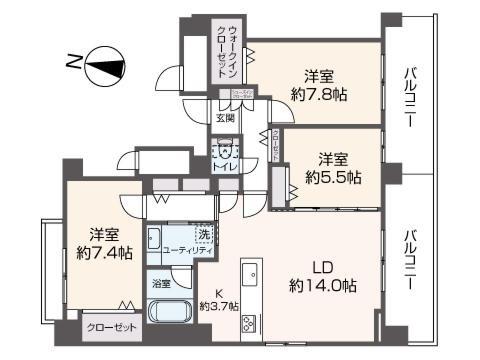 ジラフ大通西15プレミア(3LDK/11階)の間取り写真