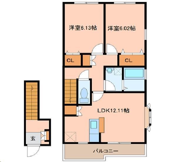 エスペランサ岩切(2LDK/2階)の間取り写真