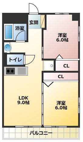 ピアチェーレ江南(2LDK/1階)の間取り写真