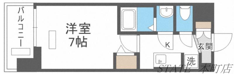 プレサンス大国町アドロッソ(1K/2階)の間取り写真
