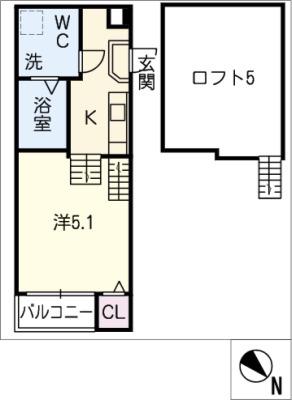 ハーモニーテラス川名町(1K/2階)の間取り写真