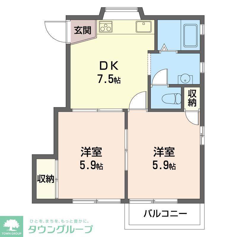オークヴィレッジ(2DK/2階)の間取り写真