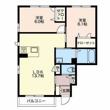 シャーメゾンまち(2LDK/1階)の間取り写真