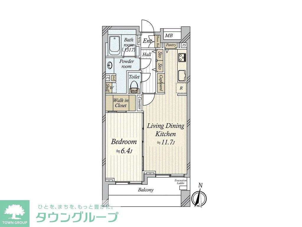 クオリア広尾(1LDK/2階)の間取り写真