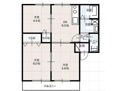 サニーフラットY(3DK/1階)の間取り写真