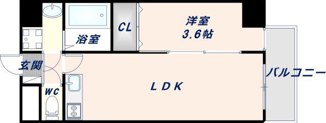 クローバー・レジデンス玉造(1LDK/11階)の間取り写真
