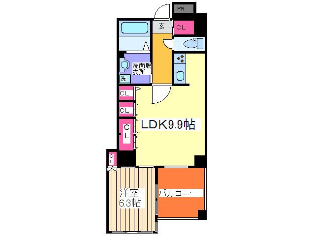 ノステルコート夕陽丘(1LDK/8階)の間取り写真