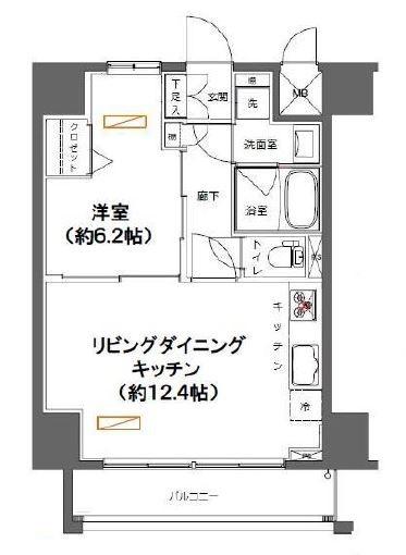ライジングプレイス浅草ノース(1LDK/2階)の間取り写真