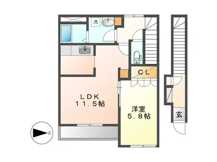 メゾン・カトレア弐番館(1LDK/2階)の間取り写真