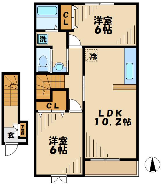 エスポワールⅠ(2LDK/2階)の間取り写真
