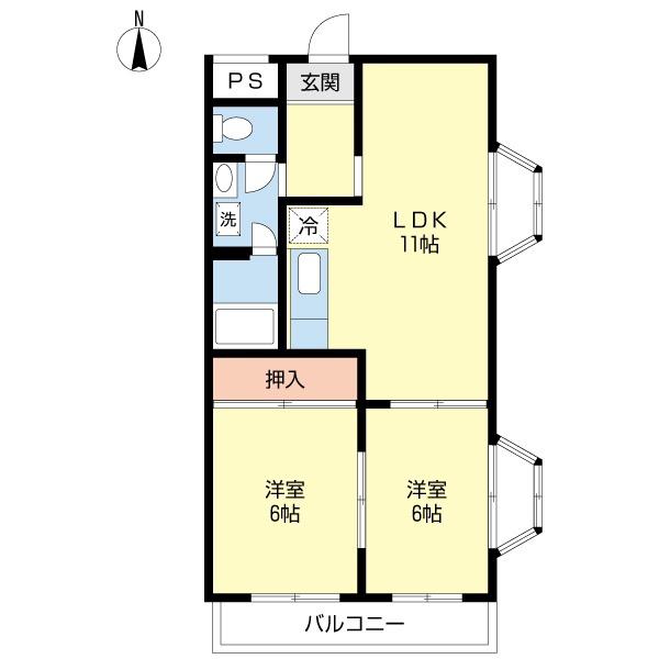 津田沼サンシャイン(2LDK/2階)の間取り写真
