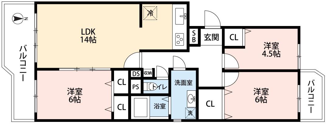 新ゆりグリーンタウンアカシア街区4号棟(3LDK/3階)の間取り写真