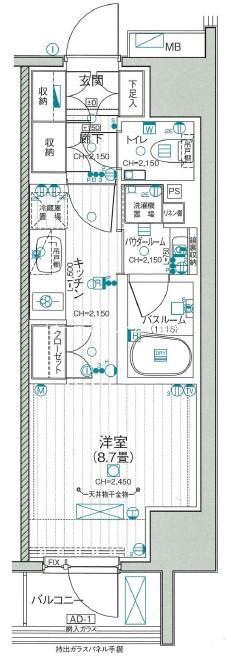 パレステージ上野入谷(ワンルーム/2階)の間取り写真