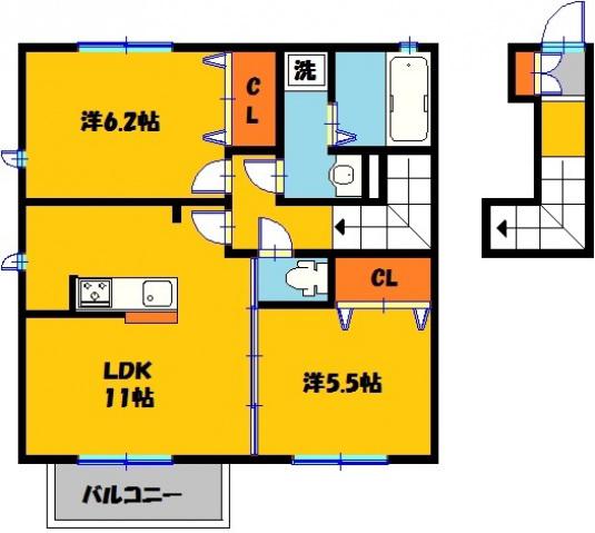アルストロメリア(2LDK/2階)の間取り写真