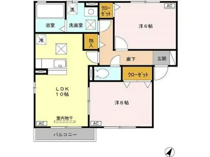 リビングタウン大金平(2LDK/1階)の間取り写真