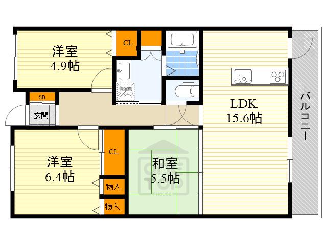 ウイング旭ヶ丘(3LDK/2階)の間取り写真