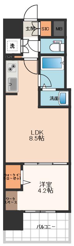 アーバネックス新町(1LDK/4階)の間取り写真