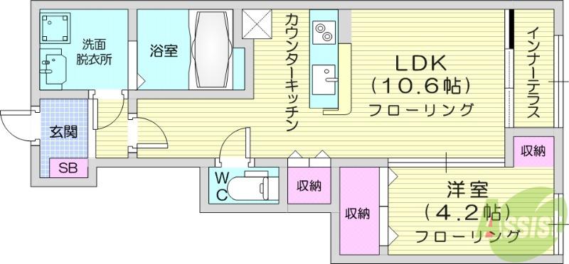 袋原1丁目アパート工事(1LDK/1階)の間取り写真