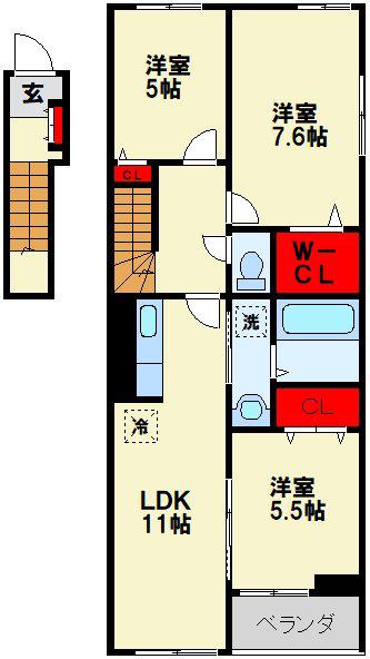 ロータス水巻1(3LDK/2階)の間取り写真