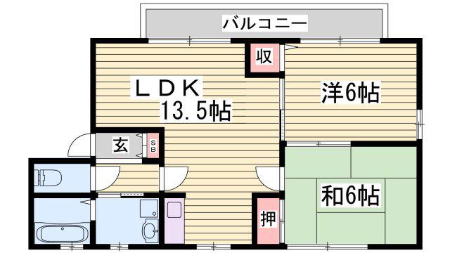 ディアス中島B(2LDK/2階)の間取り写真