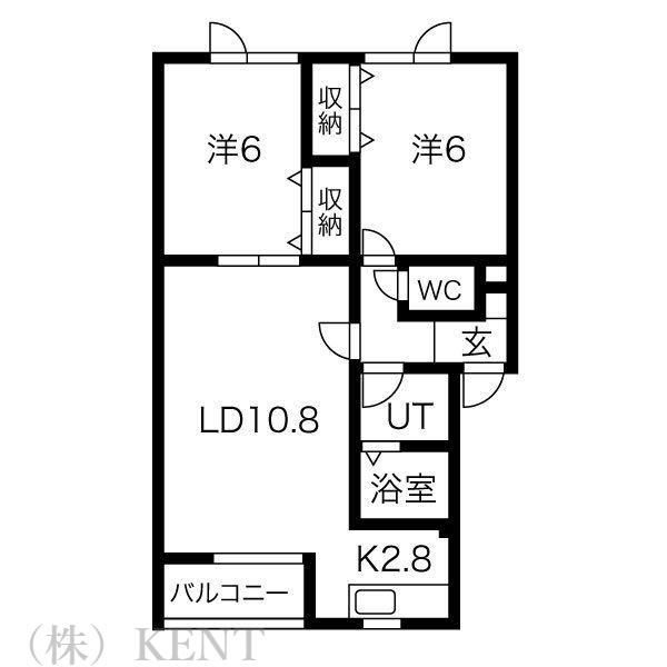 カーサ西町(2LDK/1階)の間取り写真