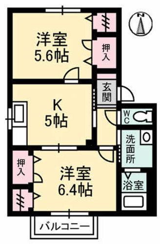 ドミ一ルA(2K/1階)の間取り写真